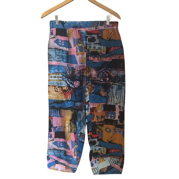 Abstract Colorful 80s Artist Skater Hippie Loose Legs Banded Cuff Hem Pants - Picture 1 of 4